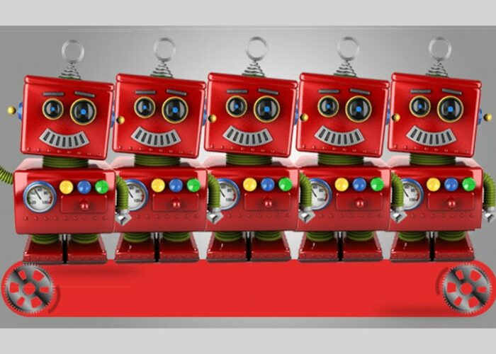 5 anciens robots d'editoile sont alignés
