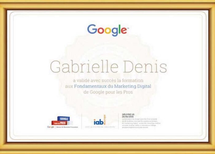 Certification Google de Gabrielle Denis, directrice d'Editoile