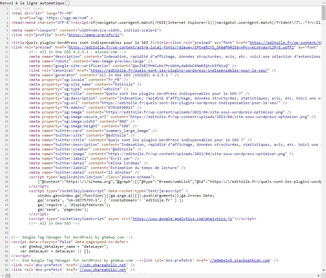 Exemple de code source d'une page web