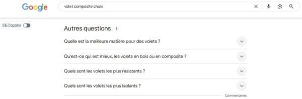 Widget Autres questions dans Google